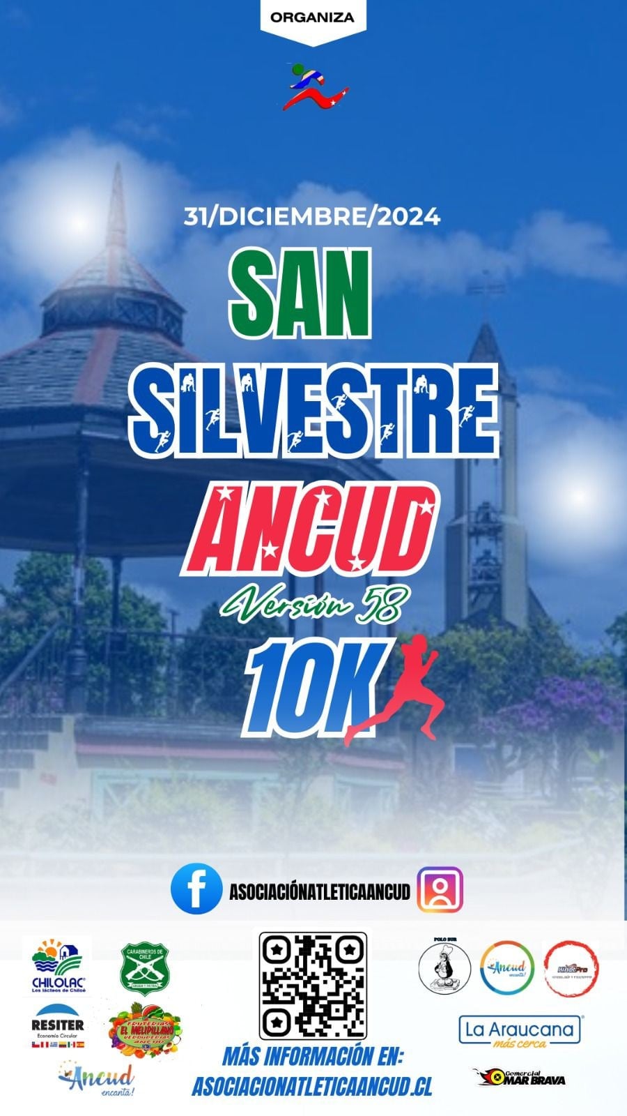 Afiche de la Corrida San Silvestre Ancud 2024, versión 58: 10K el 31 de diciembre de 2024.